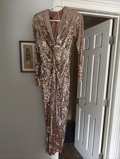 Rose Gold Sequin Formal Gown Evening Cocktail Dress Prom Wedding Guest
