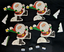 Vintage 1980s Santa Claus Trees Christmas Die Cut Decoration Set Of 4