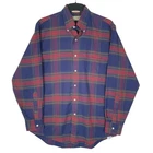 L.L.BEAN Blue Check Shirt Made In USA Vintage 90s Long Sleeve Cotton Blend Mens