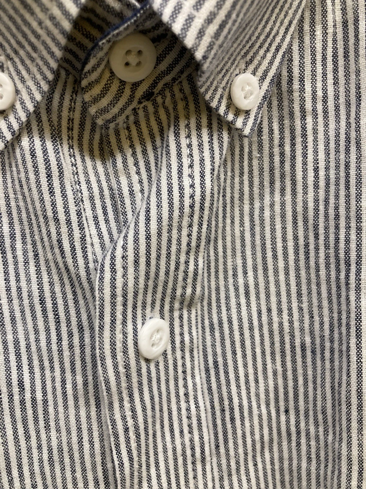 Onia Shirt Mens XL Blue Striped Button Up Linen Blend Classic Stretch
