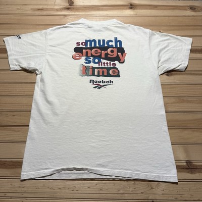 Vintage 90s Reebok So Much Energy So Little Time Quote Logo Shirt Size Large