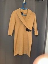 Ann Taylor Petites SP Beige Knit Sweater Dress Shawl Collar Belted