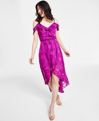 Bcx Womens Off The Shoulder Ruffled Asymmetrical Hem Jacquard Dress XXS  Magenta | eBay