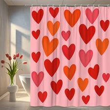 Colorful Heart Shower Curtain for Kids Bathroom, Cute Pink Design