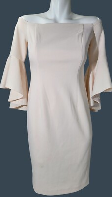 calvin klein off the shoulder bell sleeve dress Calvin Klein Womens Light Pink Tiered Bell Sleeves Off-Shoulder Dress 4