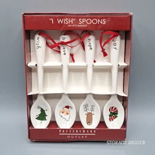 NEW Pottery Barn Outlet Christmas Ceramic "I Wish" Spoons Set of 4 Assorted