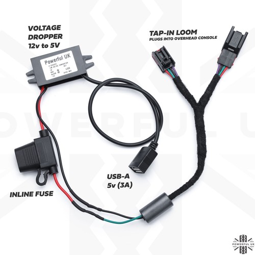 power tap-in USB A for Range Rover Sport L320 overhead console power dashcam - Picture 4 of 5