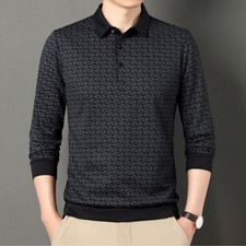 ZONBAILON Men's Fashion Versatile Winter Print Soft Warm Long Sleeve Polo Shirt
