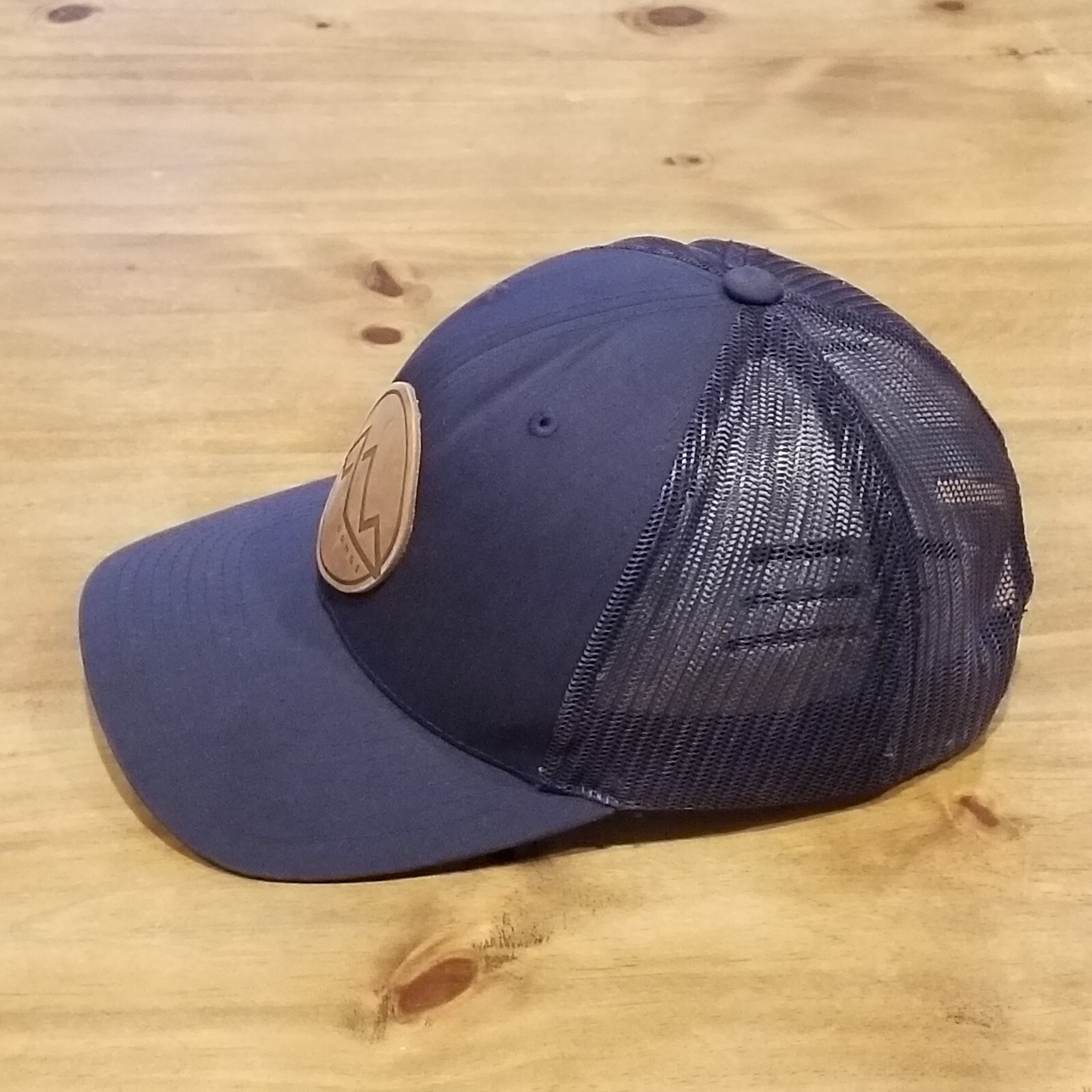 Mountain Range Hat Cap Snap back Blue Leather Rou… - image 3
