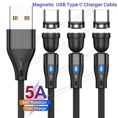3PACK Rotate Magnetic Phone Cable Micro USB Type C Charger 3A For iPhone Samsung