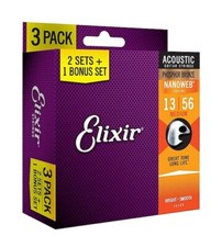 3 SETS ELIXIR 16102 NANOWEB ACOUSTIC GUITAR S...