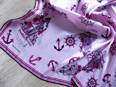 PIERRE LAUREN Beautiful Scarf Silk Hand Rolled Pink