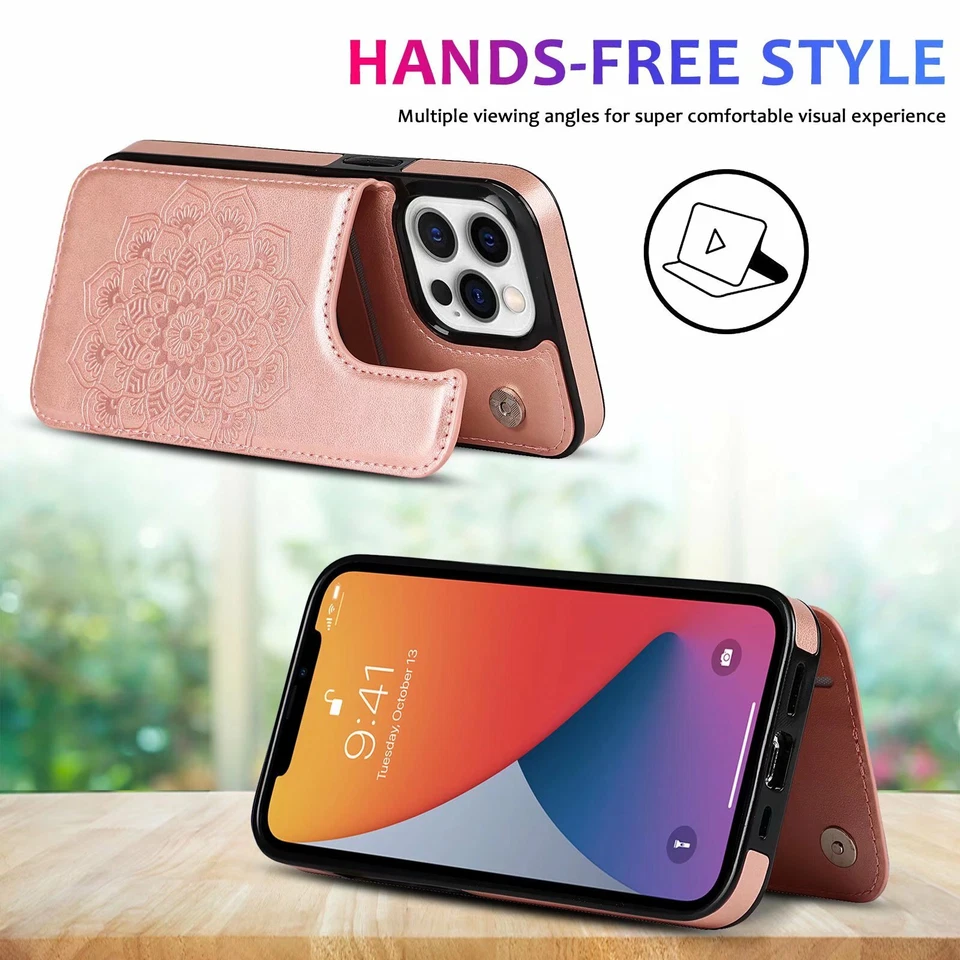 For iPhone 16 15 14 Plus 13 12 11 Pro Max Card Holder Leather Wallet Case Cover - Image 4 of 4