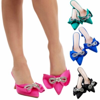 Women's D'Orsay Satin Bow Rhinestone Heeled Shoes TOOCOOL LM19001