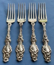 FOUR Gorham Whiting Sterling Silver Lily 6 3/4 Inch Luncheon Forks