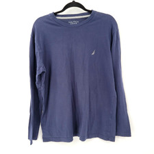 Nautica Men's Medium Long Sleeve Sleepwear Cotton Top Shirt Navy Blue