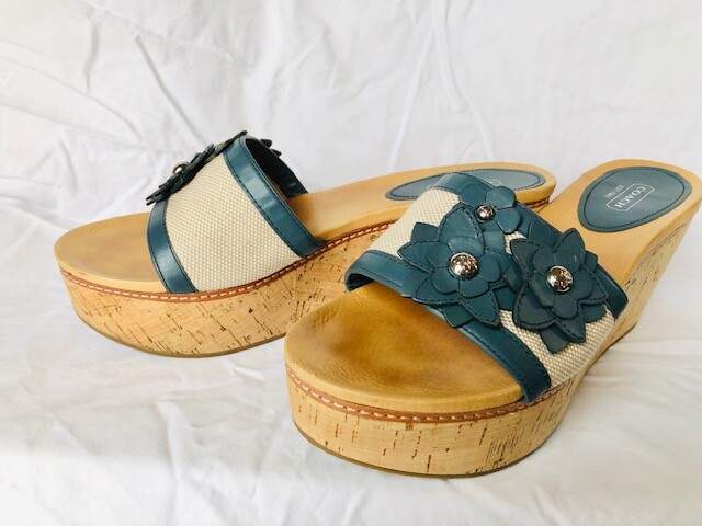 coach platform sandals blue