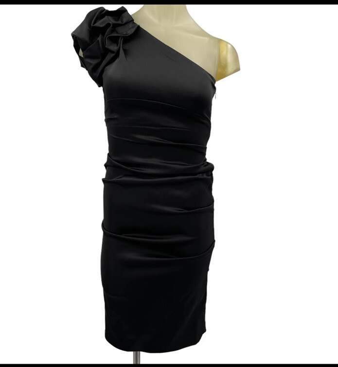 cache black dress one shoulder Cache One-Shoulder Black Dress with Gold Ring Accent Evening Cocktail Dress