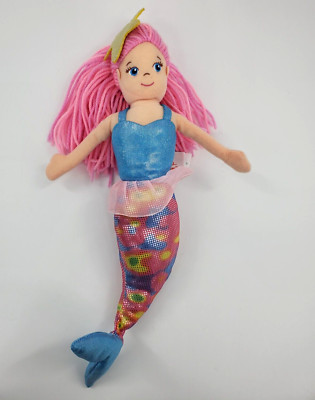 Cuddle Barn Sandy the Mermaid w Sound Pink Hair Plush 13'' Stuffed Girl Toy B315