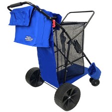 Beach Cart Deluxe  Heavy Duty Folding Design  Large Wheels for Sand - Blue