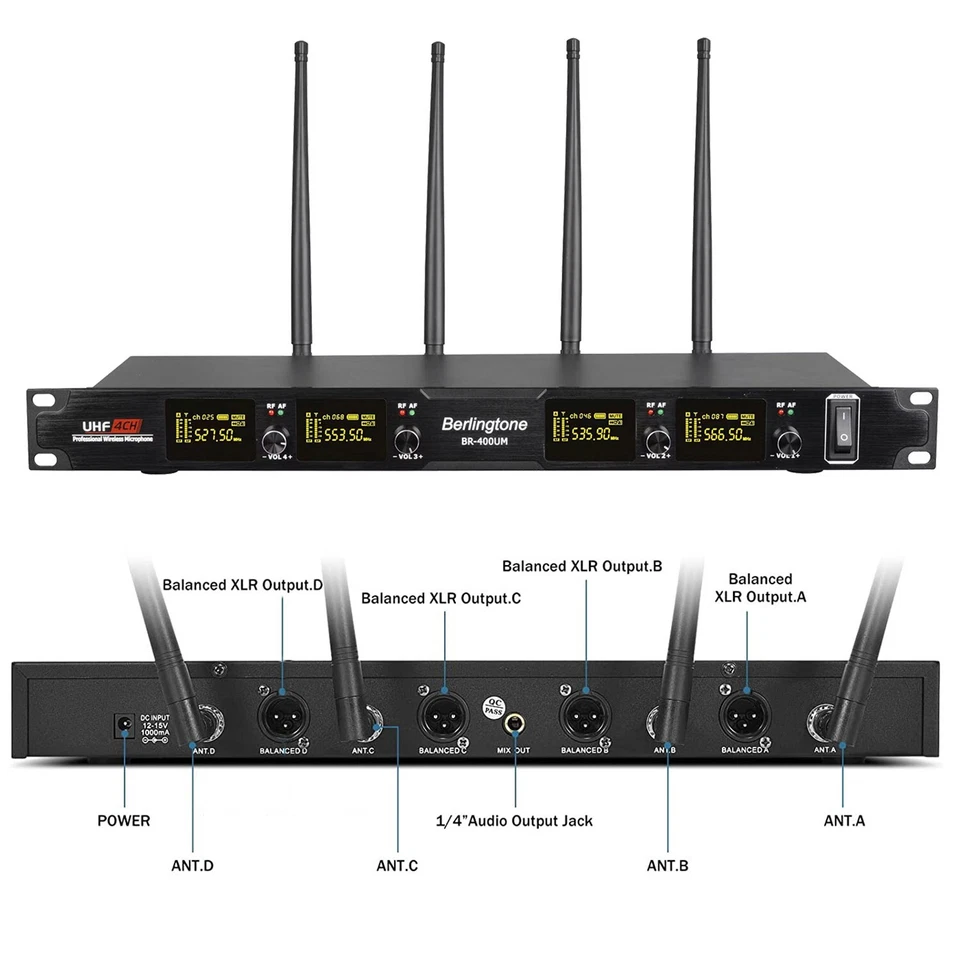 Berlingtone BR-400UM Professional 4-Channel UHF Wireless Microphone Systems - Image 3 of 4