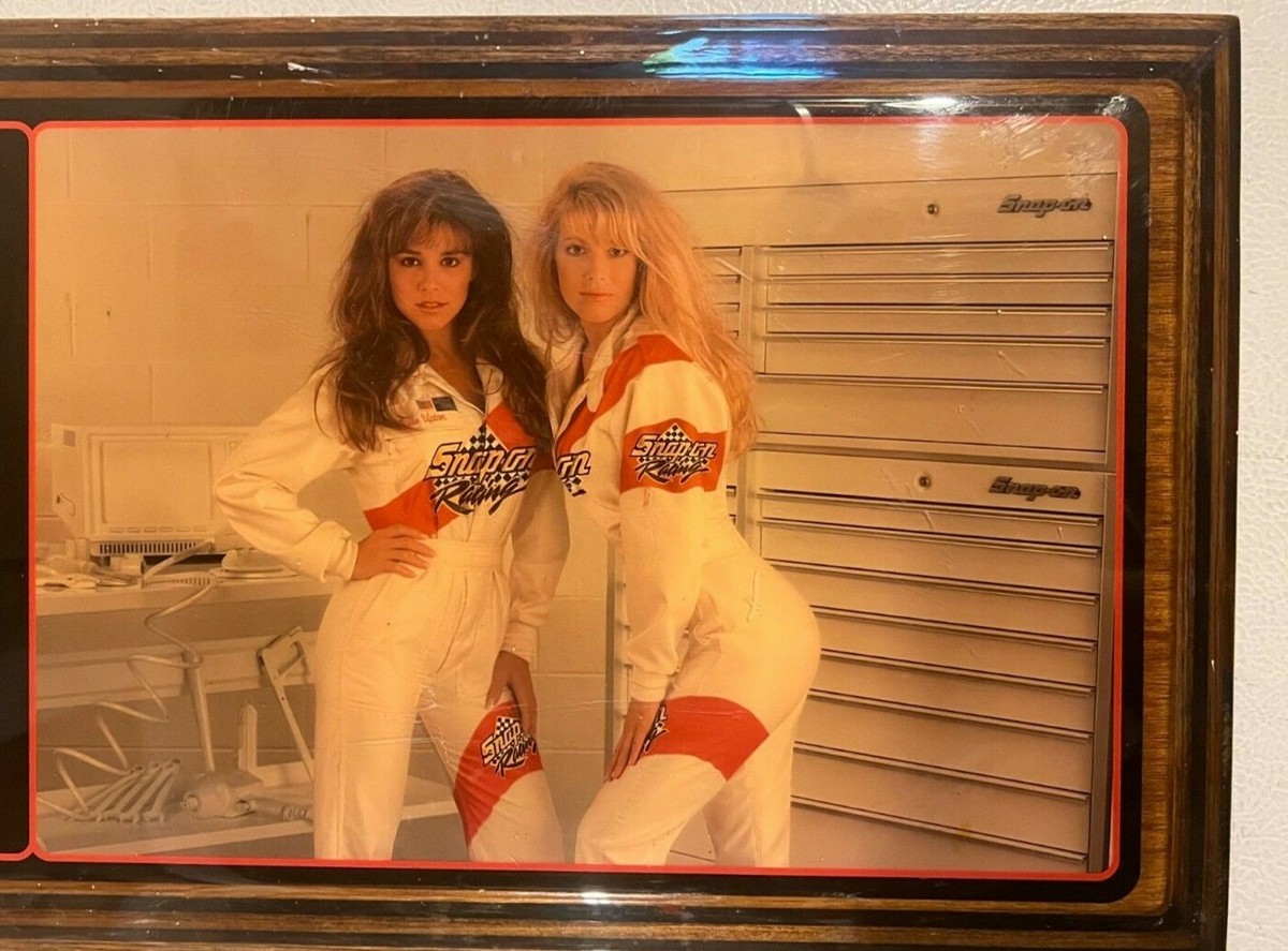 Vintage Snap-On Racing Lacquered Wood Clock with (2) girls in Fire