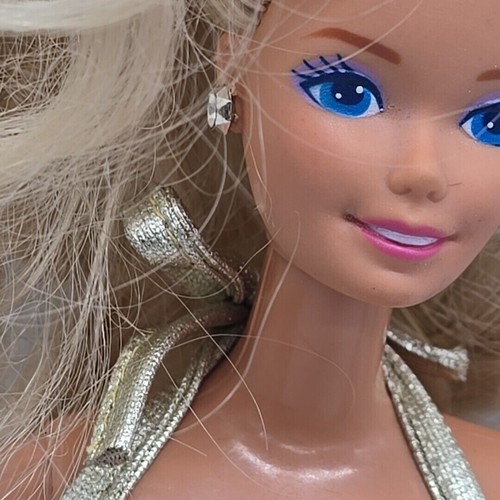 Barbie Doll Blonde Vintage 90's Mattel Gold Dress Blue Eyes Vintage - Picture 6 of 9