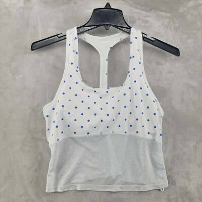 Fabletics Size M Polka Dot Crop Tank Top Blue White Adjustable Midi