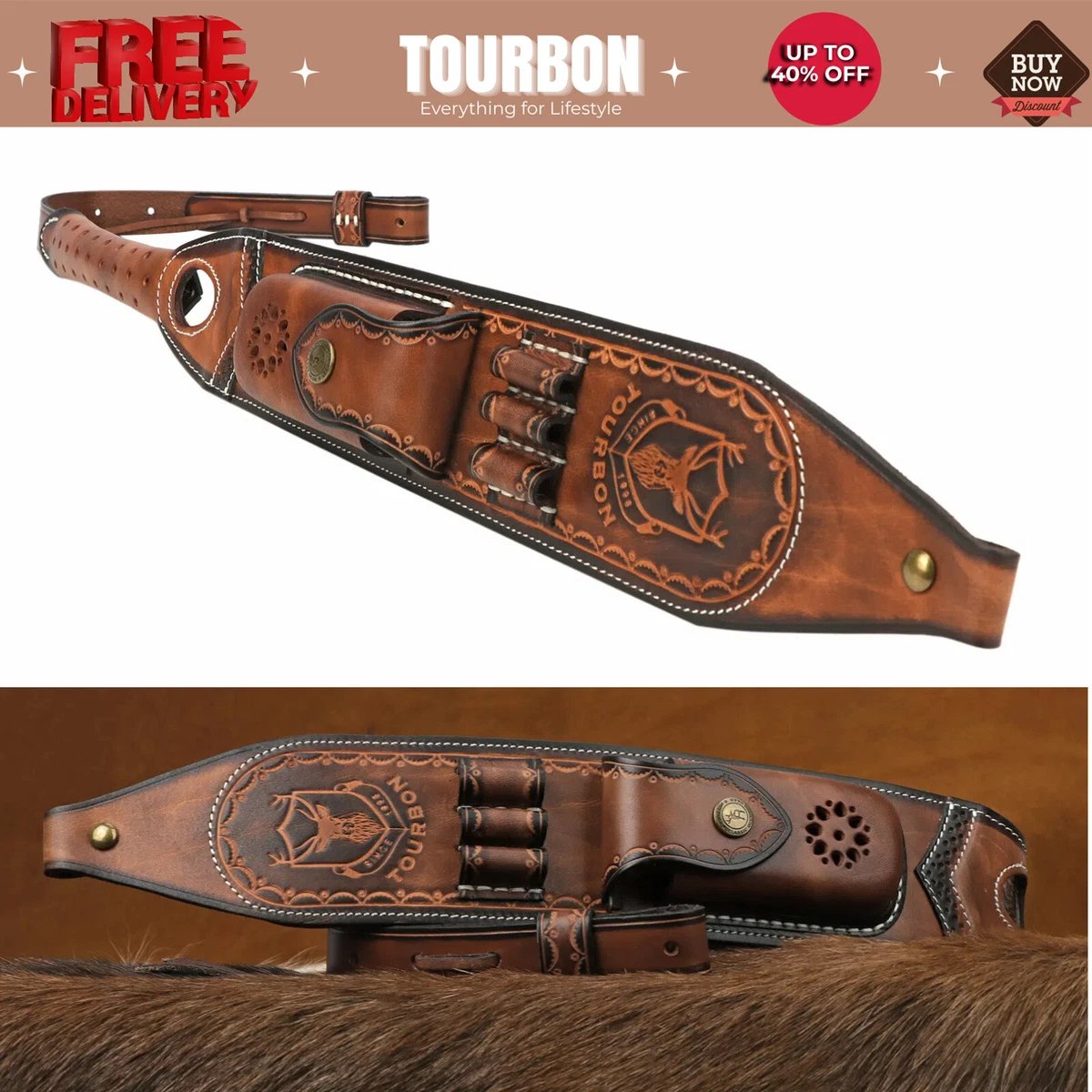 Tourbon Canvas Leather Rifle Sling With .22LR Ammo Holder – HA1304CA-22, Adjustable