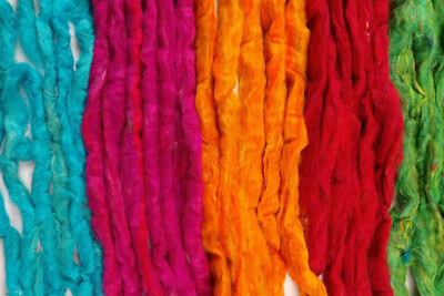 50g Multi Mix Carded Sari Silk, Vorteilspack 5 Farben schimmernde Seidenfasern