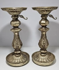 Villy Gold Vintage Candle Holder Gold Paint Cast Metal Made on USA Set Of 2
