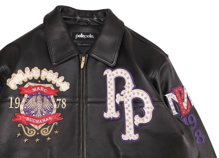 PELLE PELLE MENS WORLD FAMOUS PLUSH LEATHER JACKET IN BLACK-PURPLE