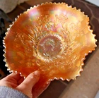Vintage Antique 8.5" Northwood Carnival Glass Bowl Good Luck Pansy Horse Shoe NR