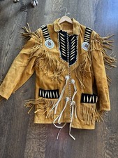 3B WEST Tansmith Suede Leather Fringe Beaded Native American Style Jacket Sz M
