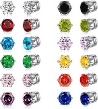 12 Pairs Colors Cubic Zirconia Magnetic Earrings Clip on Non Piercing Earrings S