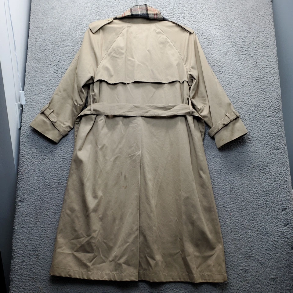 Gabardina y bufanda London Fog para mujer 10 Petite marrón con cinturón cintura forrada a cuadros Foto 2 de 4