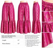 Women’s Pink Gold Brocade Sharara Pants Indian Pakistani Ethnic Festive Wear B20