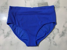 Women's Dark Blue Crinkle Midi Bikini Swim Bottoms
