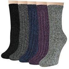 5 Pairs Wool Socks for Women - One Size Black Blue Purple Dark Grey Light Grey