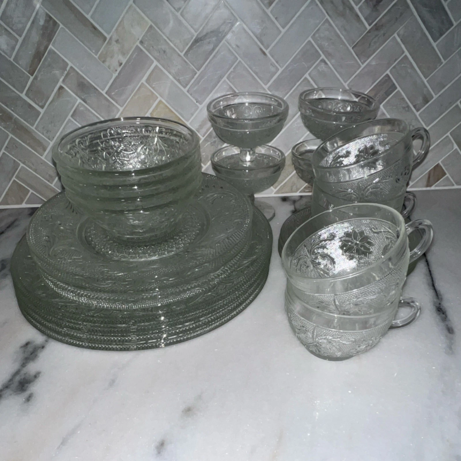 Tiara Indiana Glass Pressed Glass Sandwich Clear Dinner Set - Cups, Bowls,Plates