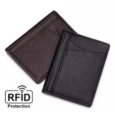 Men Genuine Leather Slim Wallet Credit Card Holder RFID Blocking Pocket ID Money