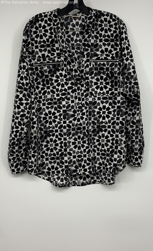 Michael Kors Women's Black White Geometric Split Neck Blouse Top No Size