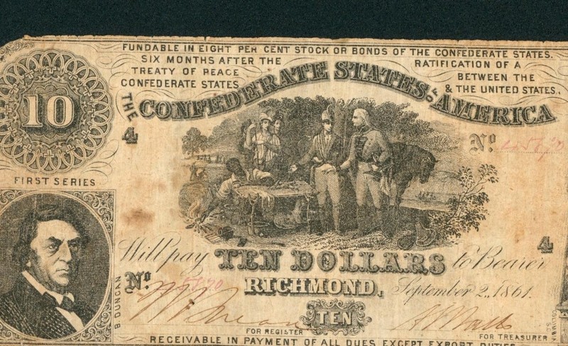 $10 1861 Confederate States of America - Richmond** PAPER CURRENCY
