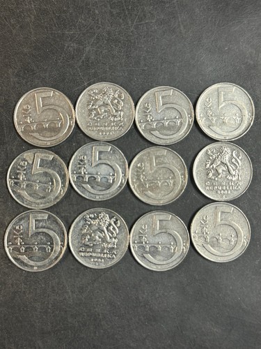 12 Czech 5 Korun Coins- 12 x 5 CZK Uncommon Koruna Coins