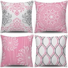 Decorative Throw Pillow Covers 18x18 Set of 4, Pink and White Modern Simple