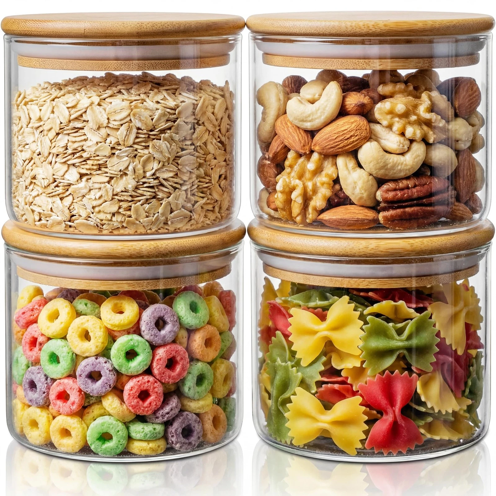 17oz - 4 Pack Glass Jars with Bamboo Lids, Glass Food Storage Containers with...