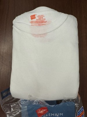 Hanes Premium Original Fit Men's Tagless Crew Neck T-Shirts 6Pack, White, Size M