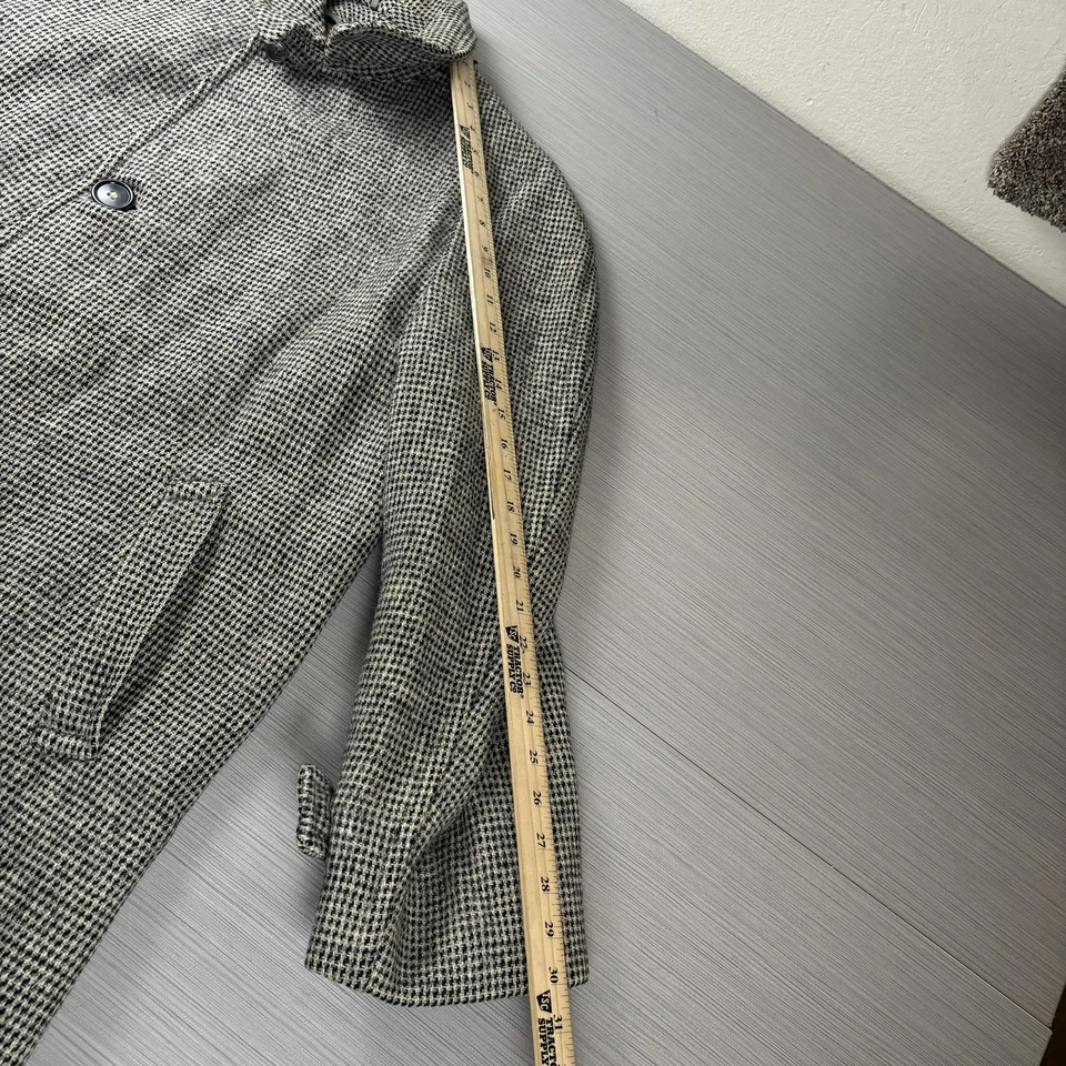 Vintage Harris Tweed Coat Mens Large Black White Houndstooth Wool Overcoat USA - Image 4 of 4