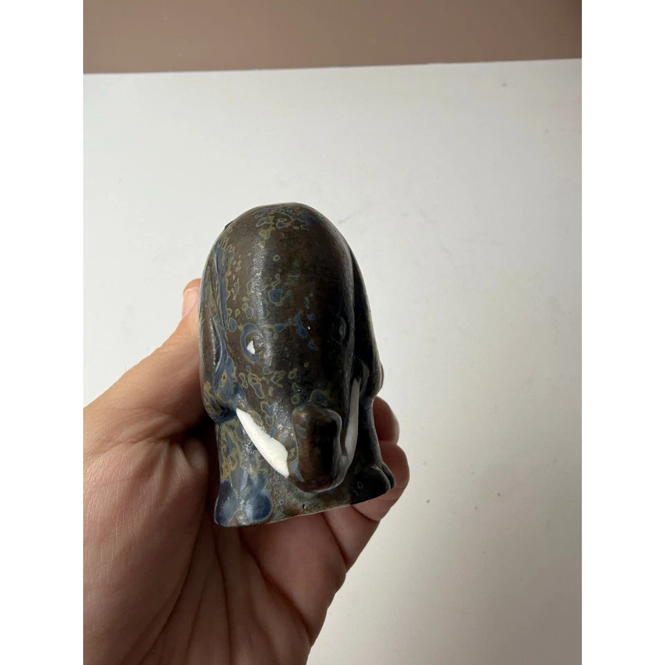 Студийная керамическая фигурка голубого слона | уникальное глазурь маленькое керамическое животное - Изображение 4 из 4