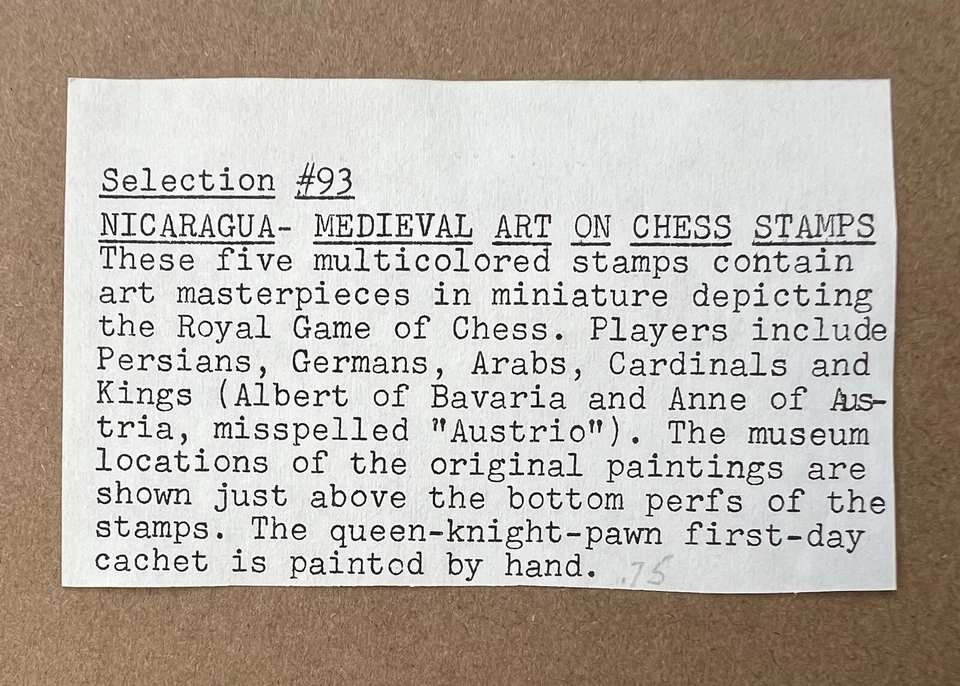 Nicaragua 1963 Chess Art Stamps FDC • Medieval Paintings • Hand Painted Cachet - Image 4 of 4